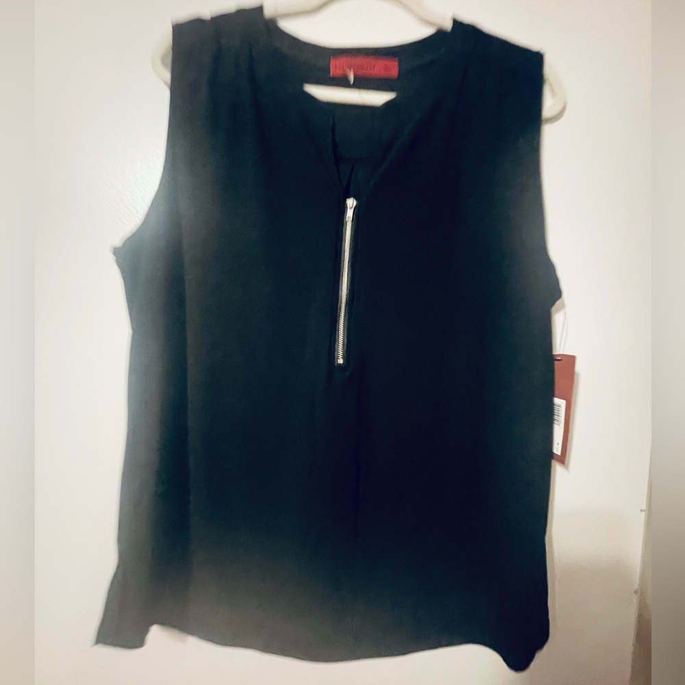 4/$25 Chic Black Sleeveless Blouse with Front Zipper